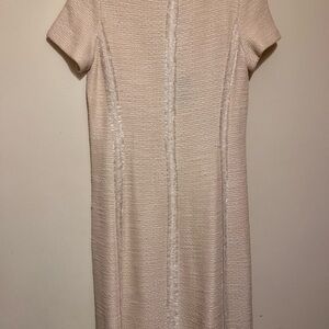 St. John Cream Sheath Midi Dress with Crew Neck